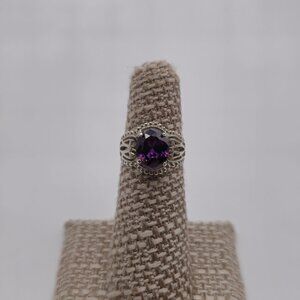 Size 5.25 Sterling Silver Fancy Purple Cubic Zirconia Petite Ring A3224
